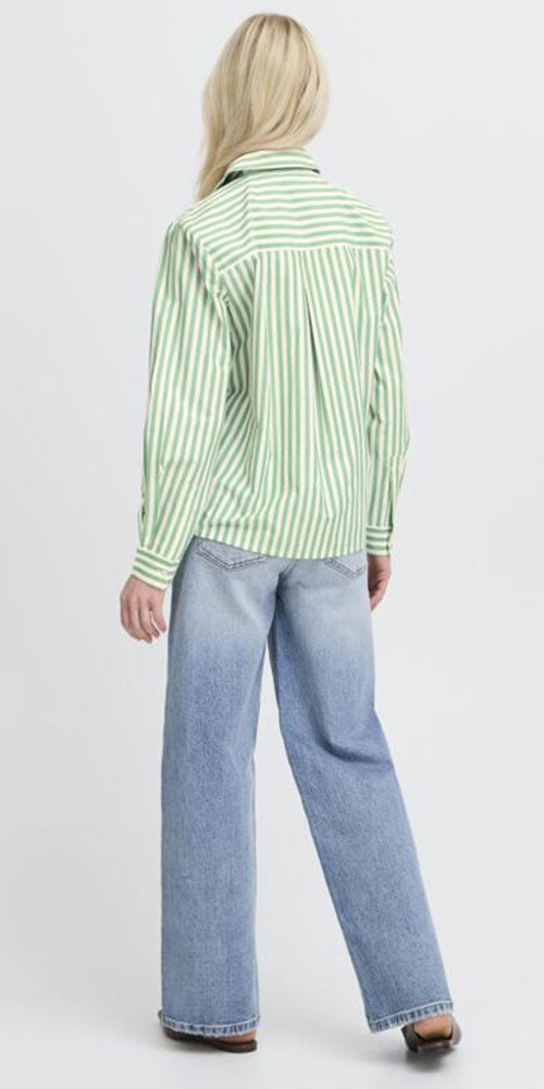 B.Young Button Up Shirt, green stripe