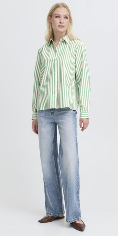 B.Young Button Up Shirt, green stripe