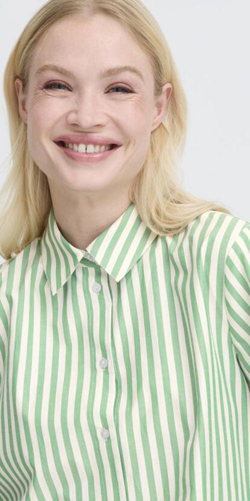 B.Young Button Up Shirt, green stripe