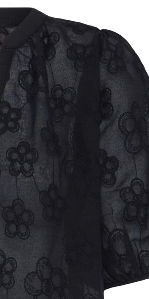 B.Young Cotton Organza Blouse, black flower