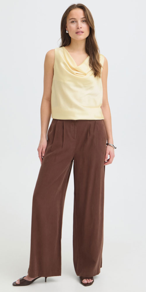 B.Young Drape Neck Satin Top, yellow
