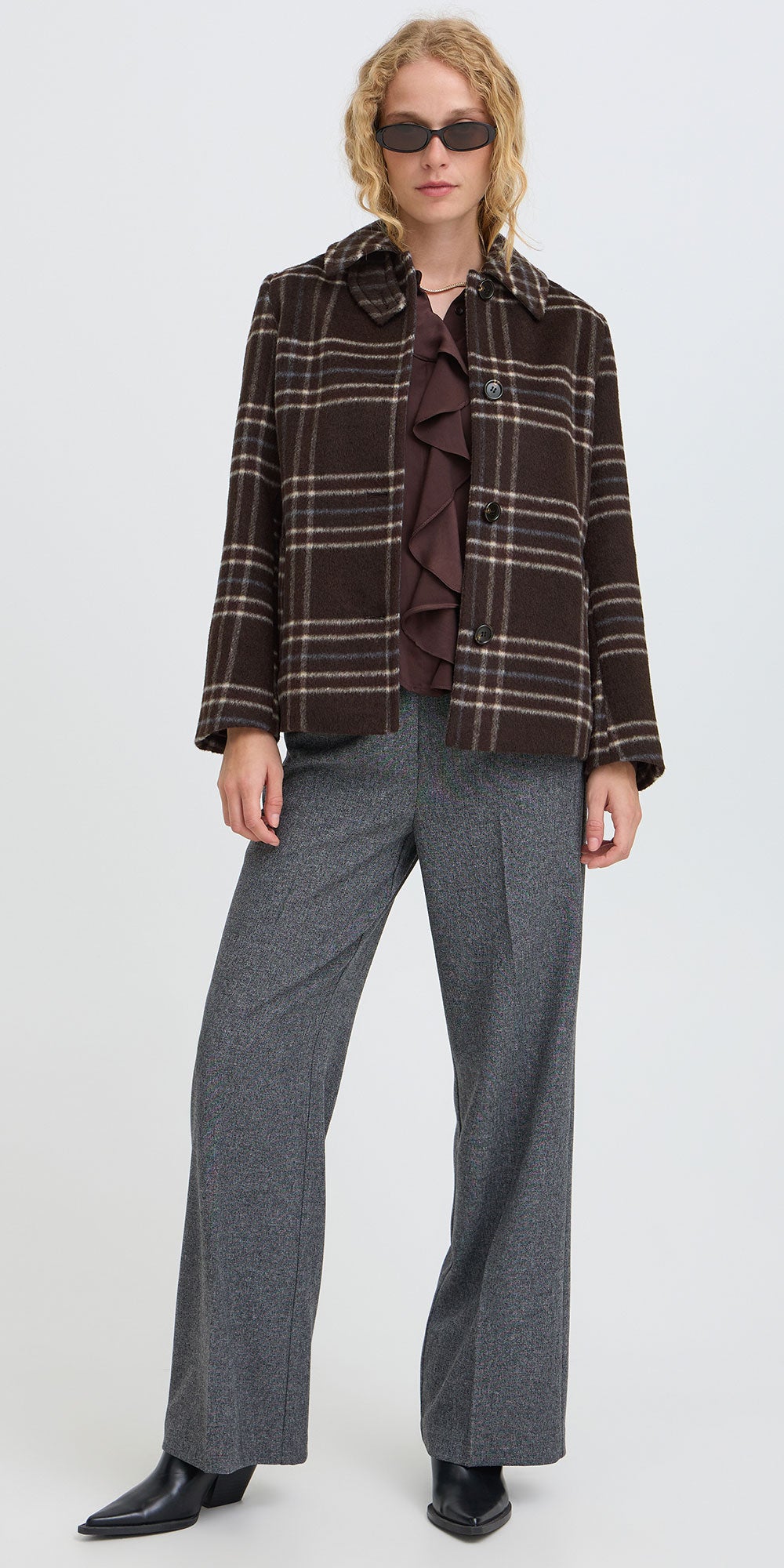 B.Young Brushed Plaid Coat