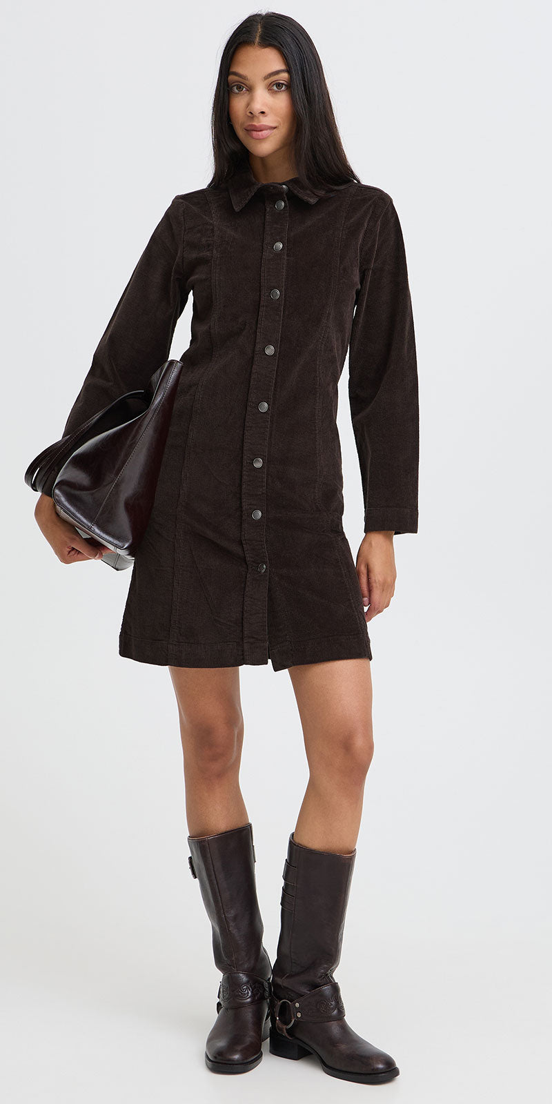 B.Young Corduroy Button Dress, chocolate brown