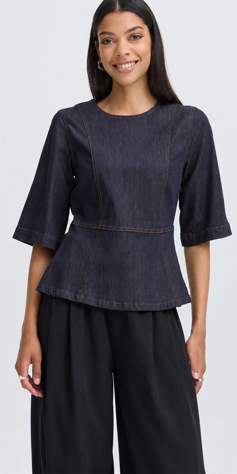 B.Young Dark Denim Peplum Top