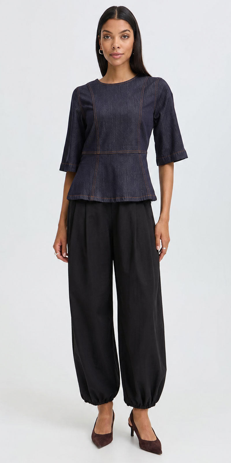 B.Young Dark Denim Peplum Top