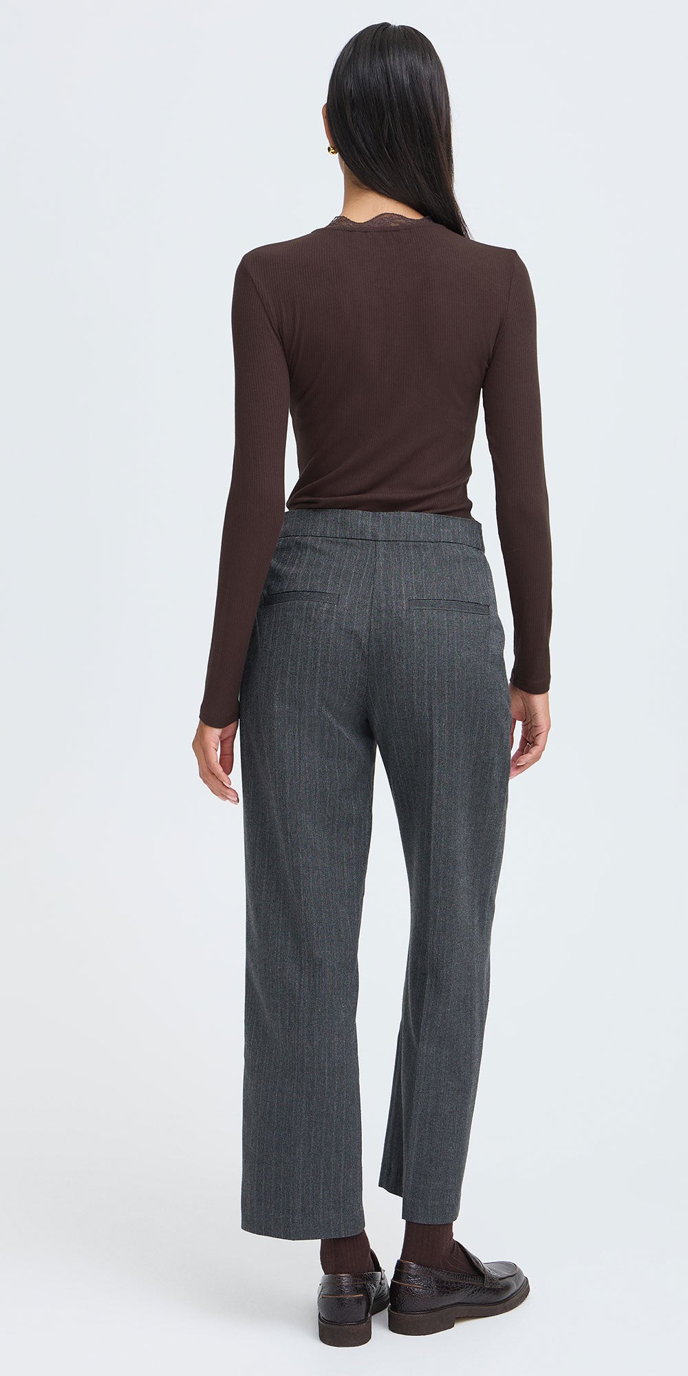 B.Young Lace Trim Ribbed Tee, chocolate brown
