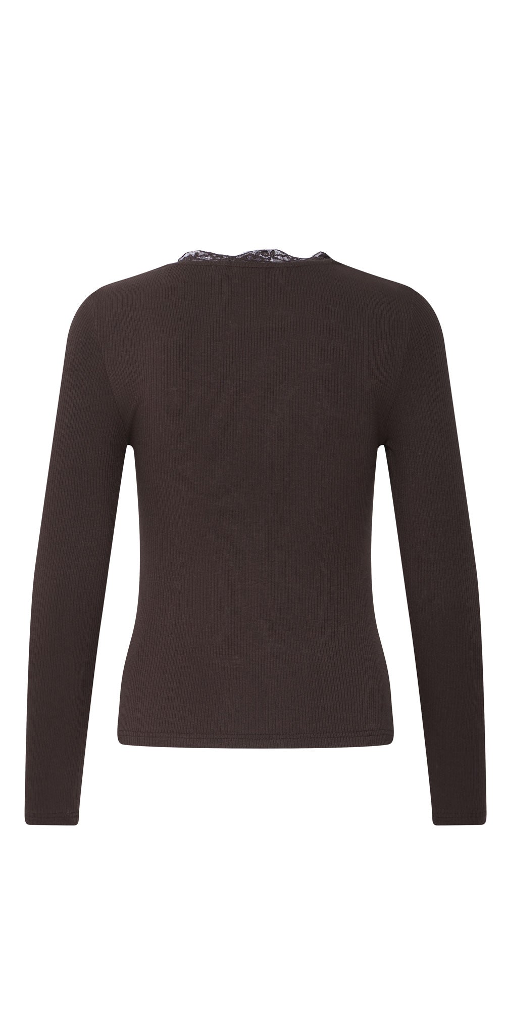 B.Young Lace Trim Ribbed Tee, chocolate brown
