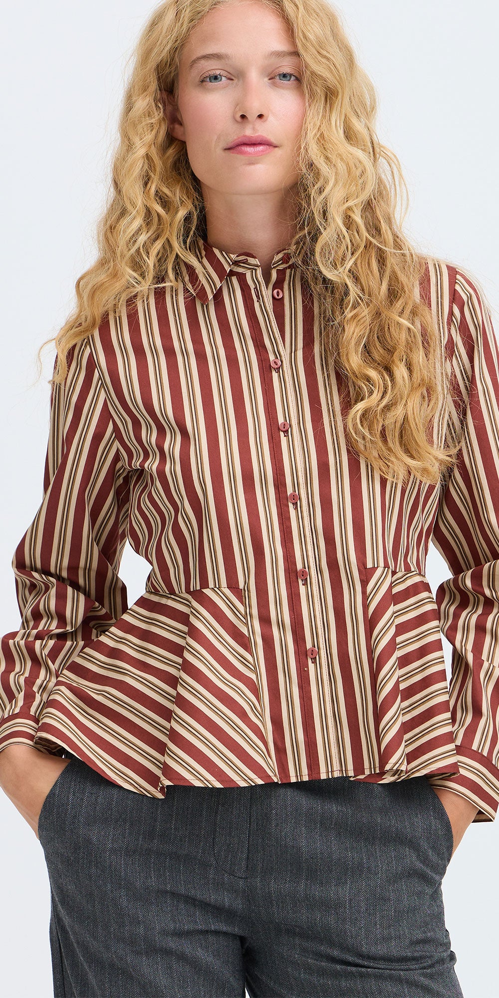 B.Young Striped Peplum Shirt