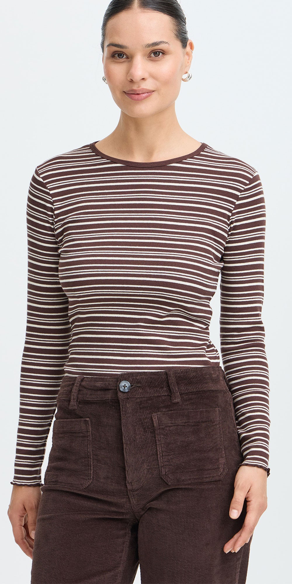 B.Young Striped Ribbed Top, java/birch