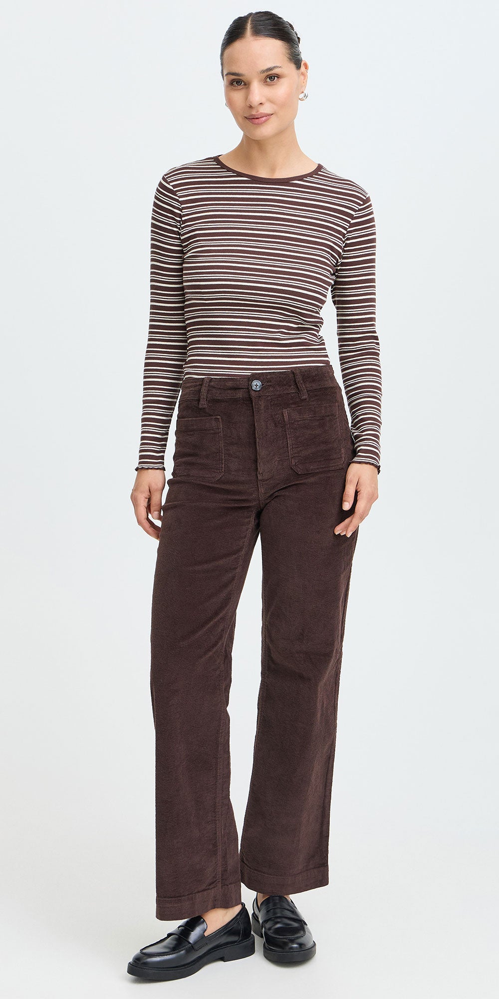 B.Young Striped Ribbed Top, java/birch
