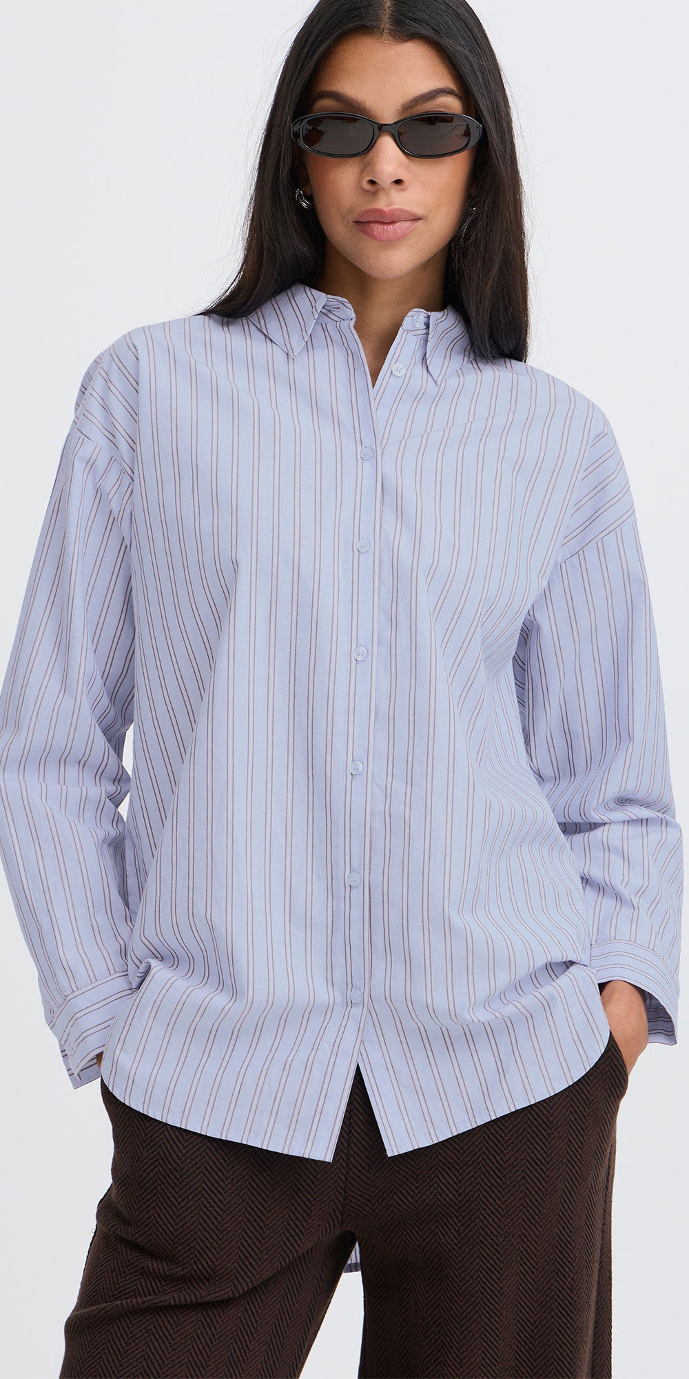 B.Young Striped Cotton Shirt, blue