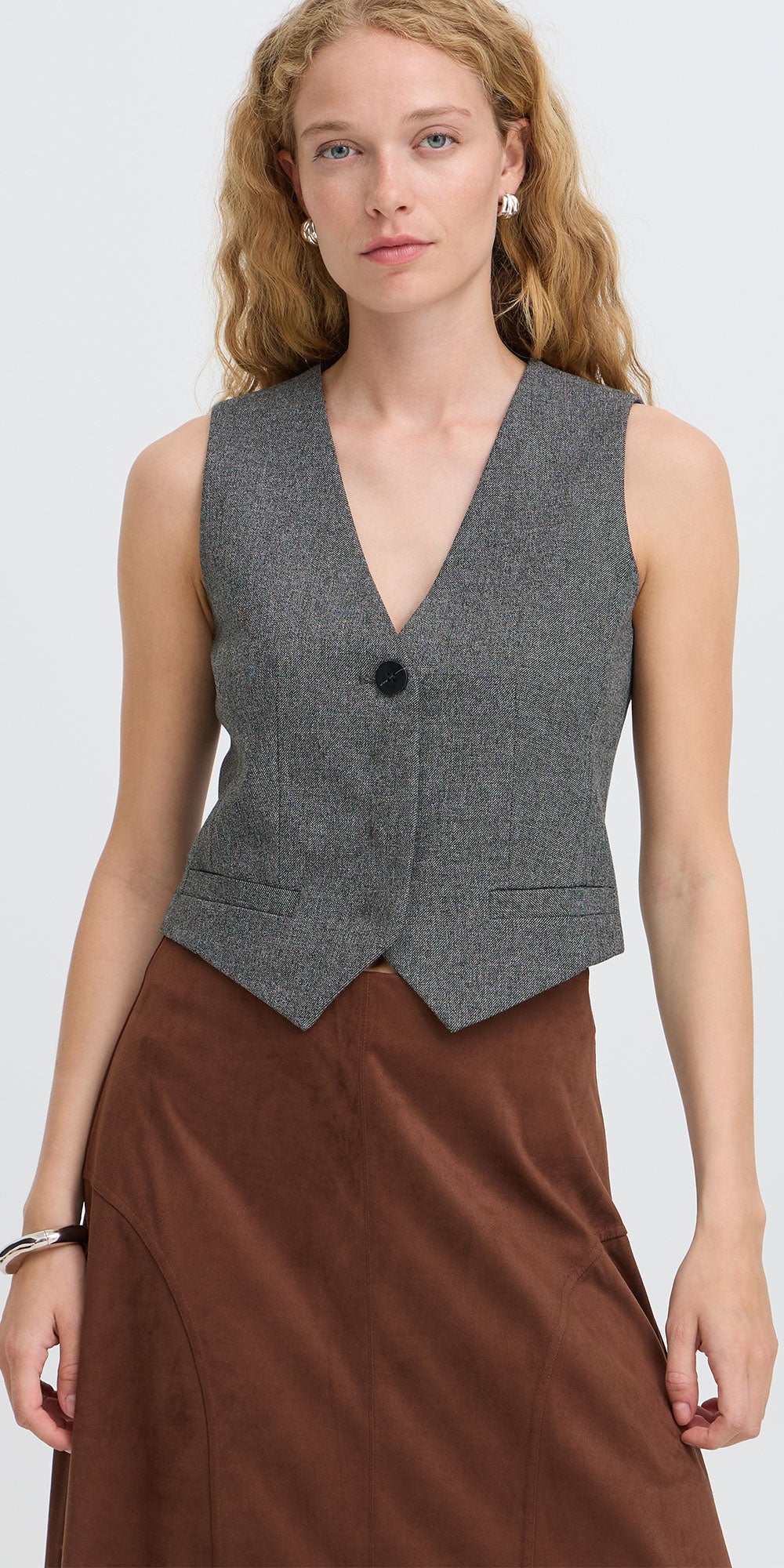 B.Young Tweed Vest, charcoal melange