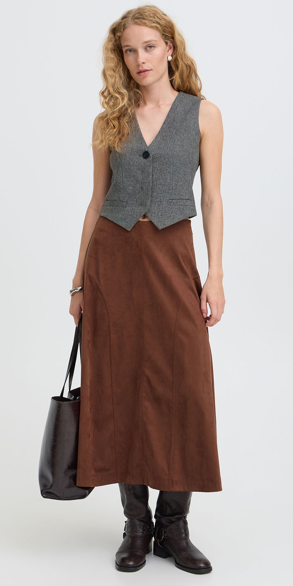 B.Young Tweed Vest, charcoal melange