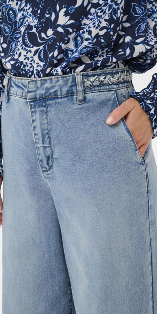 Cream Braided Waistband Trouser Jeans