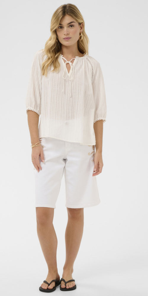 Cream Tie Detail Tunic Blouse, white