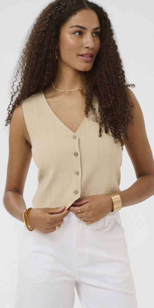 Cream Textural Fitted Vest