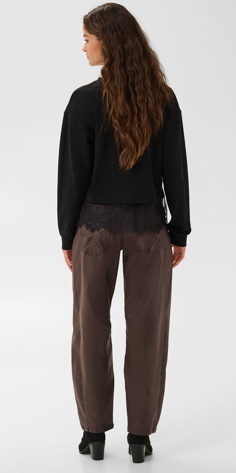 Cream Lace Layered Sweatshirt, black