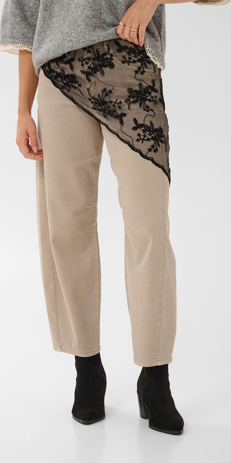 Cream Organza & Lace Scarf, black