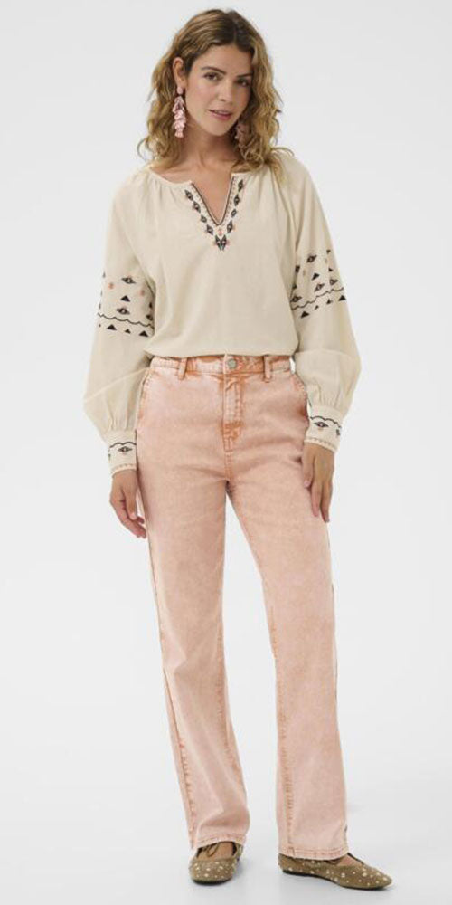 Cream Straight Trouser Jeans, washed pink