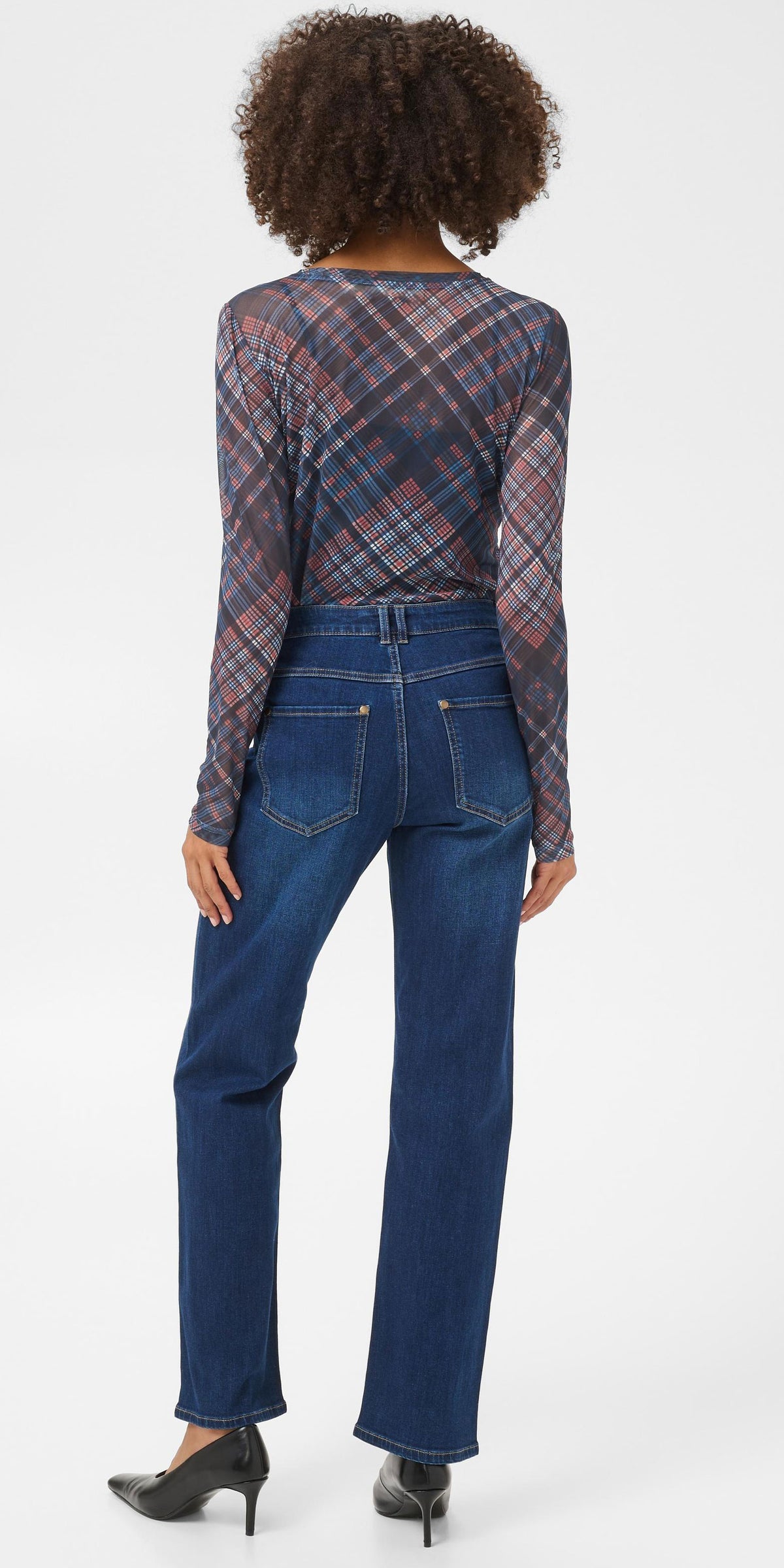 Culture Plaid Mesh Top, navy mix
