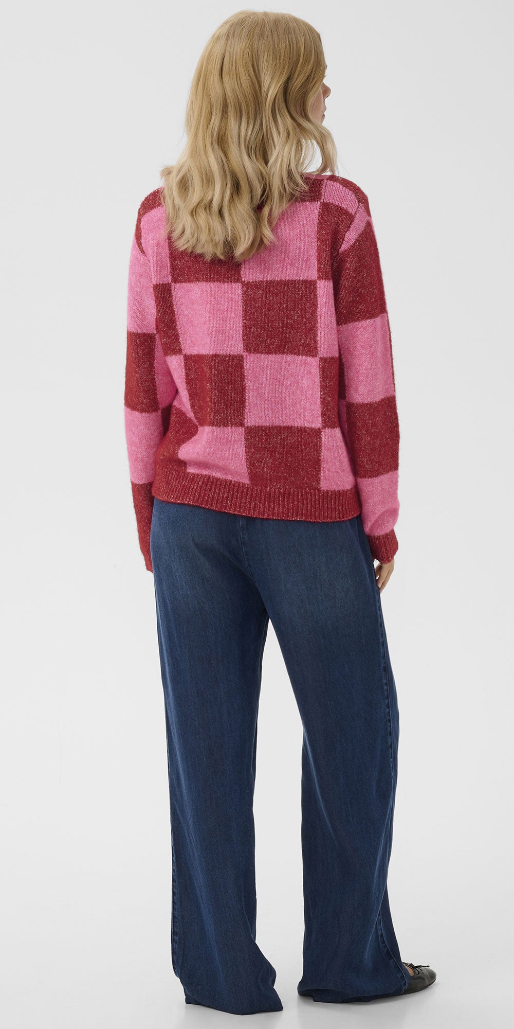 Culture Bold Check Pullover, pink/red