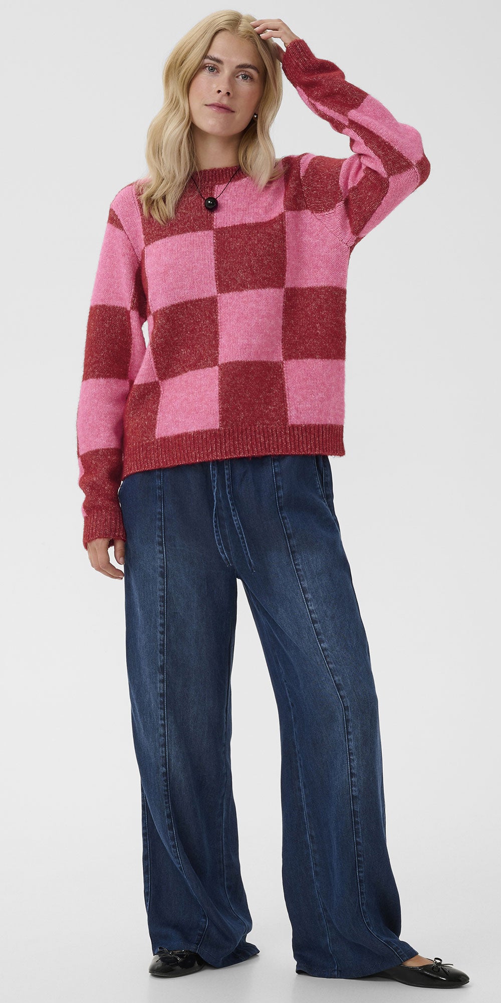 Culture Bold Check Pullover, pink/red