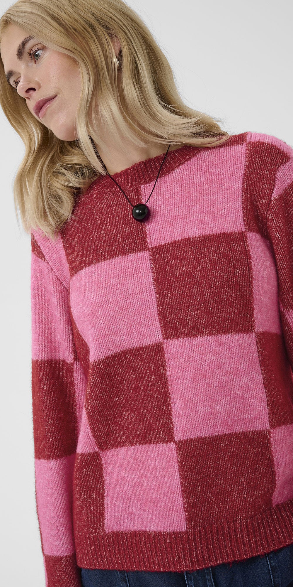 Culture Bold Check Pullover, pink/red