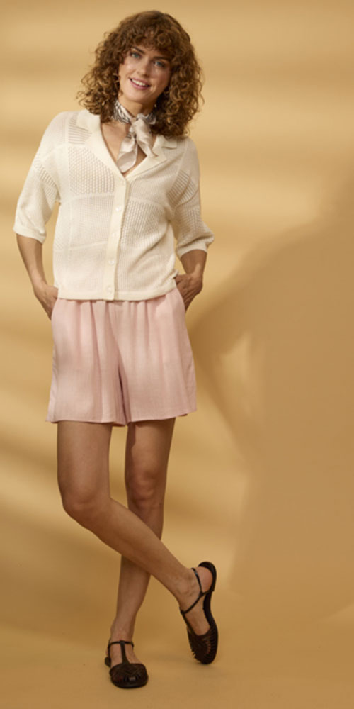 Fransa Open Knit Polo Top