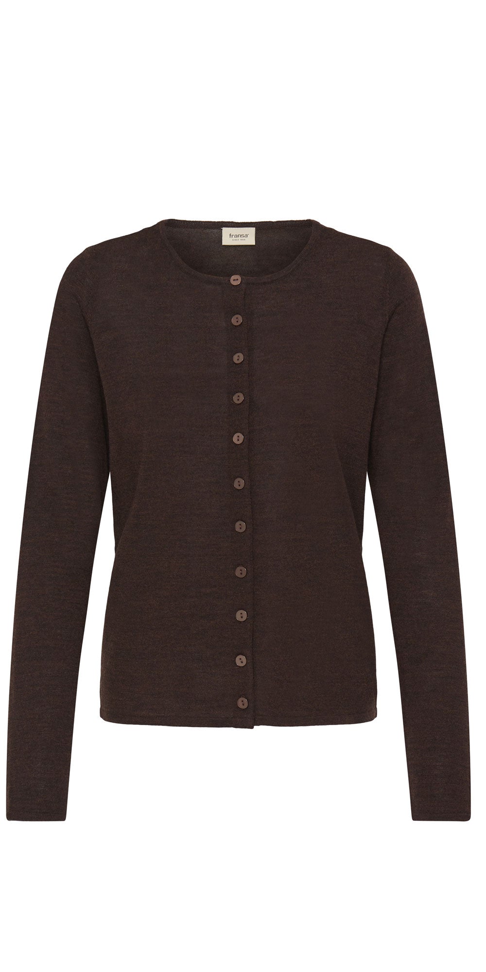 Fransa Fine Knit Wool Cardy, chocolate brown