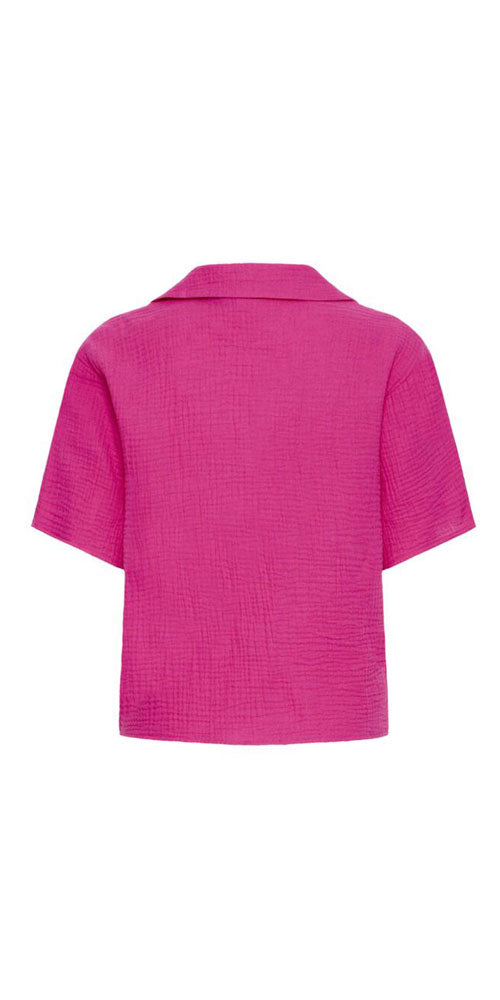 Ichi Gauzy Cotton Polo Top, berry pink