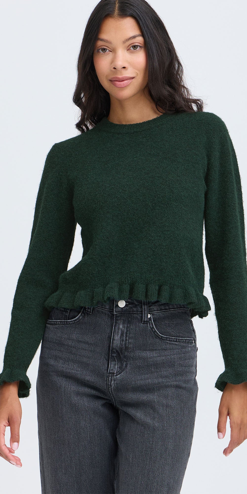 B.Young Ruffle Trim Sweater, green