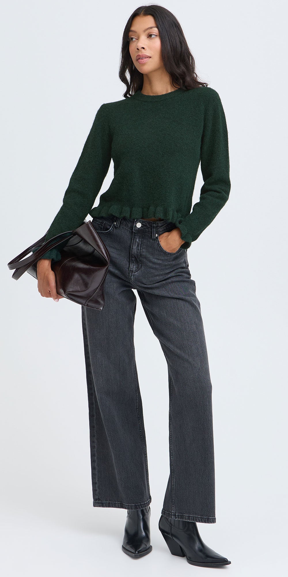 B.Young Ruffle Trim Sweater, green