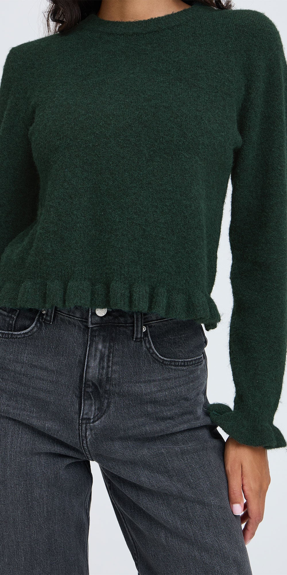B.Young Ruffle Trim Sweater, green