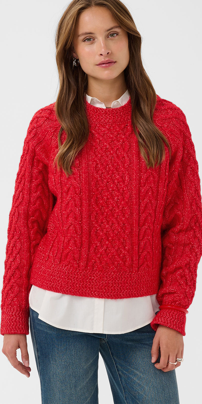 Saint Tropez Cableknit Sweater, red melange