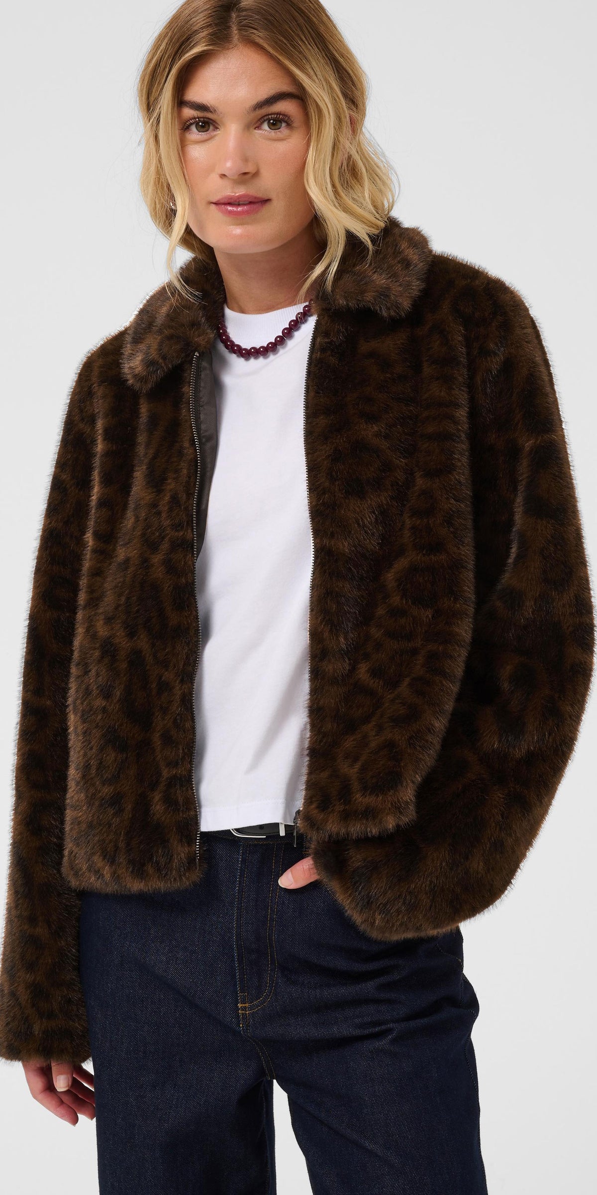 Saint Tropez Leopard Faux Fur Jacket