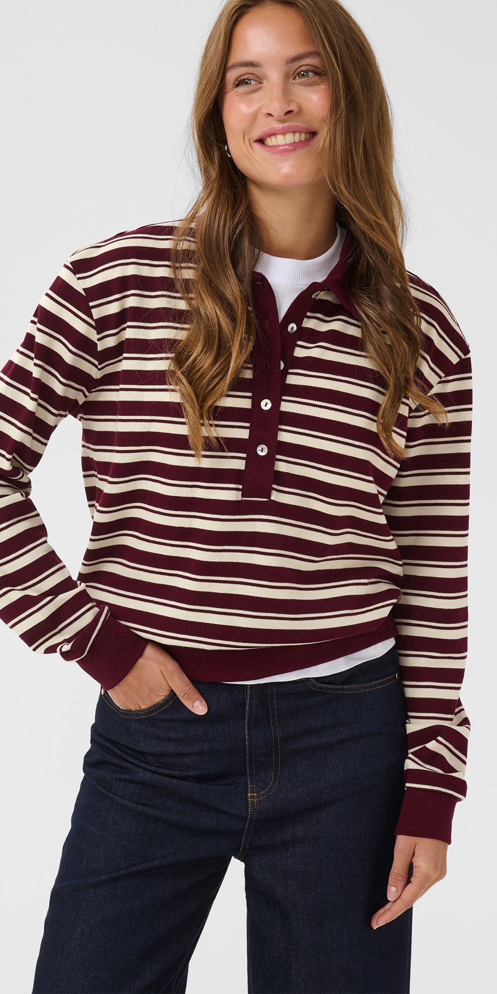 Saint Tropez Cotton Piqué Polo, burgundy stripe