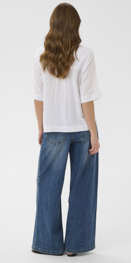 Culture Linen Blend Half Sleeve Shirt, white