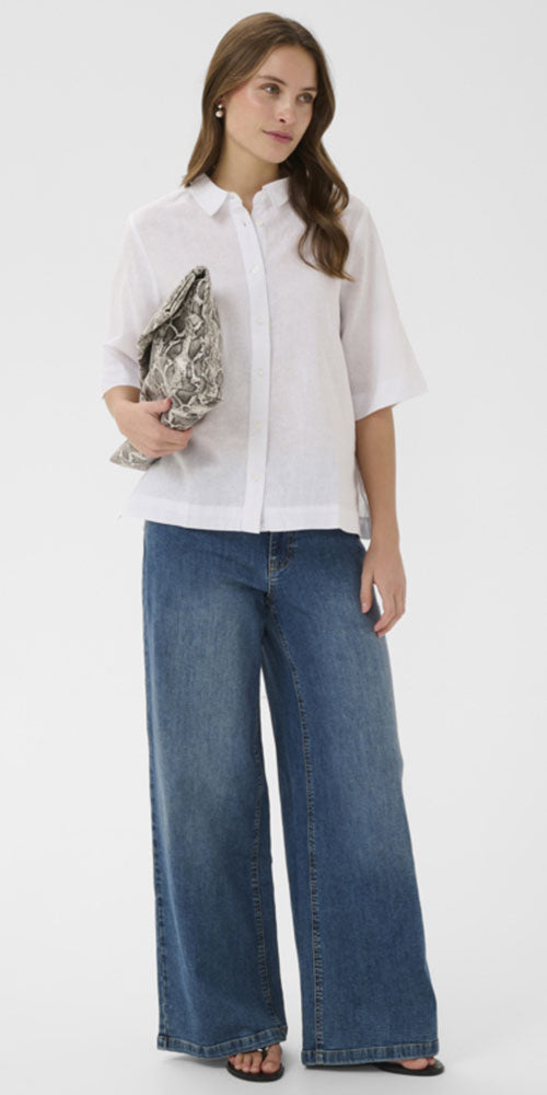 Culture Linen Blend Half Sleeve Shirt, white