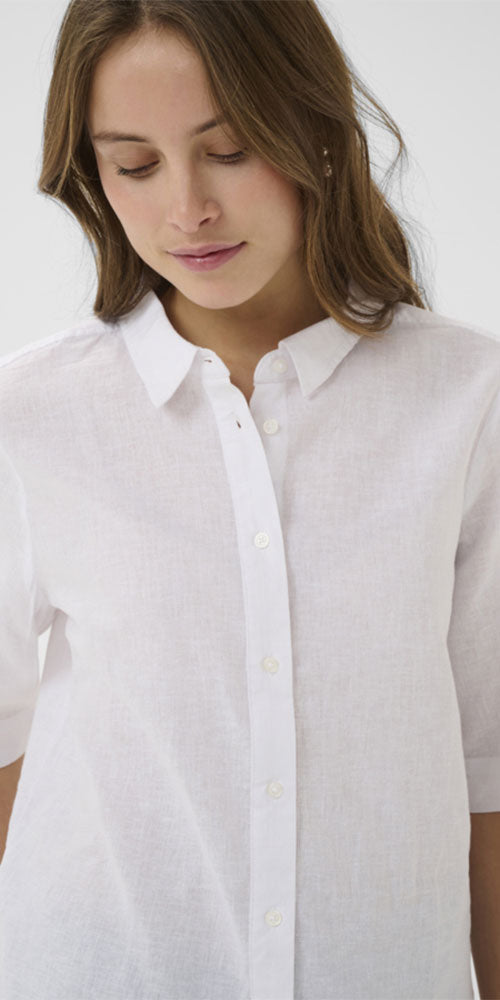 Culture Linen Blend Half Sleeve Shirt, white