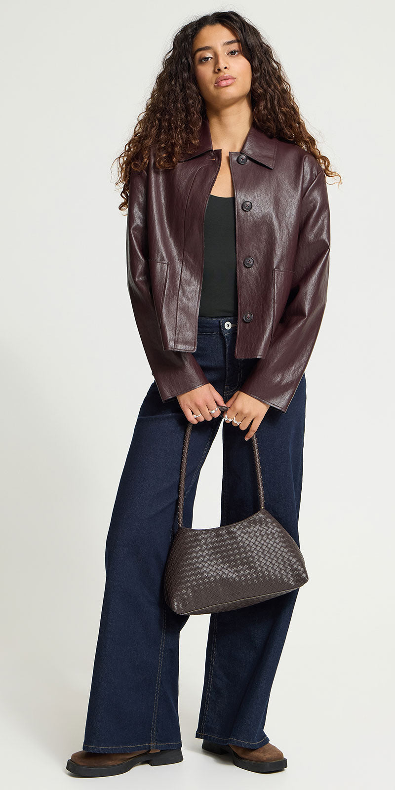 Ichi Faux Leather Jacket, bordeaux