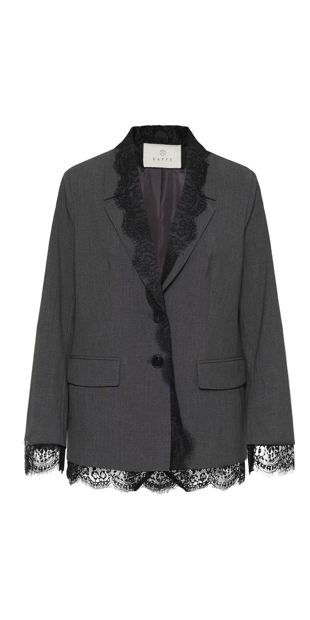 Kaffe Lace Trim Blazer, grey/black