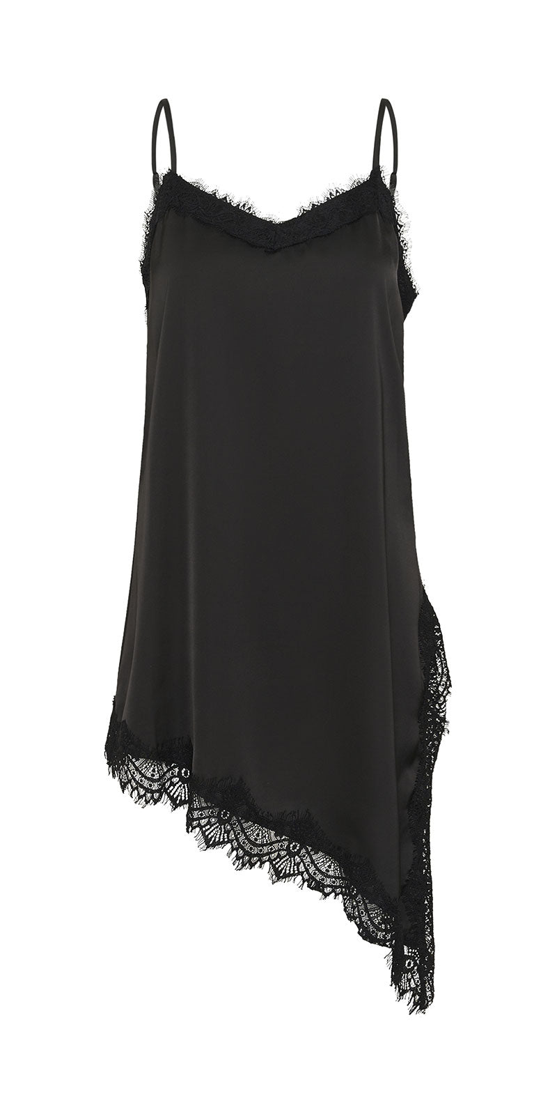 Kaffe Asymmetrical Lace Trim Cami, black
