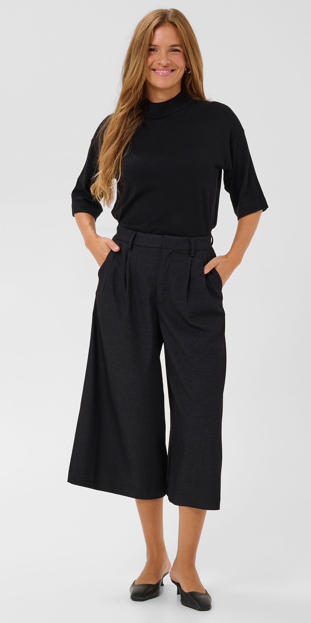 Kaffe Gabby Culotte Trousers, darkest charcoal