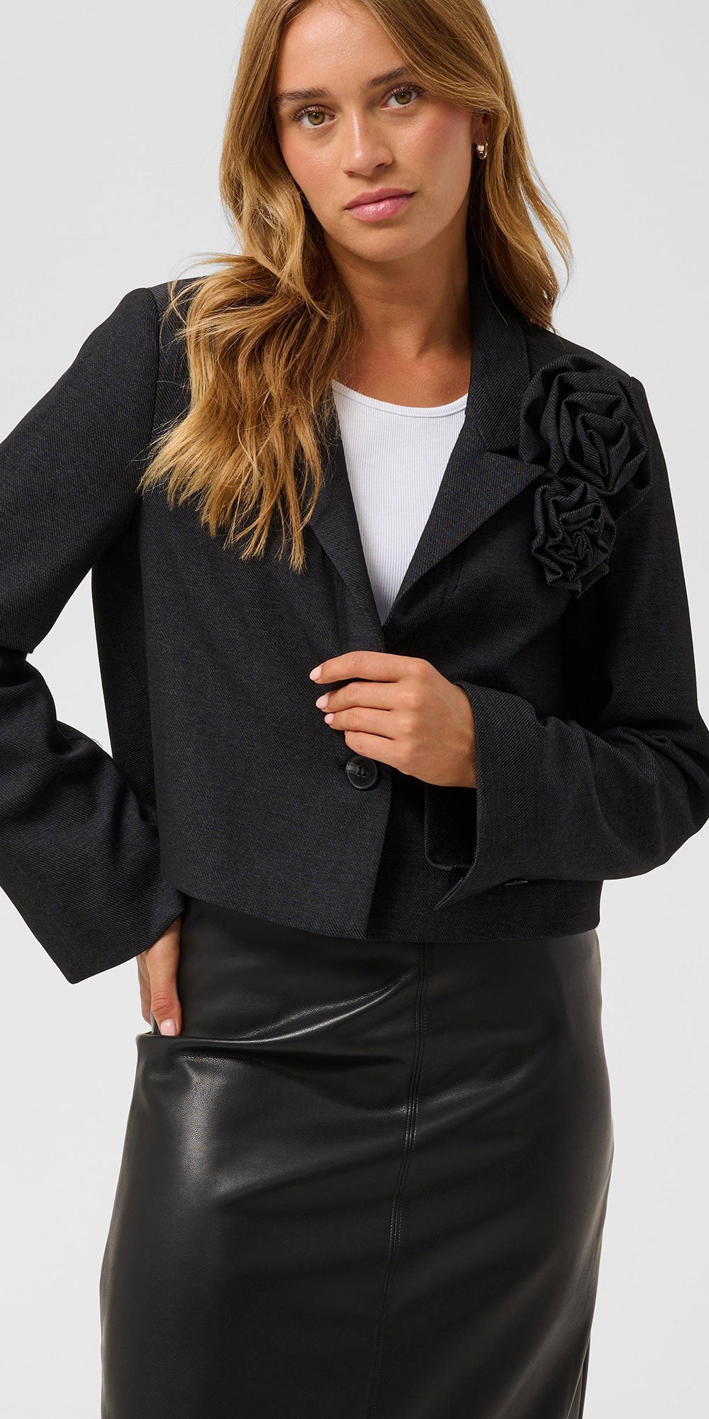 Kaffe Gabby Flower Blazer, darkest charcoal