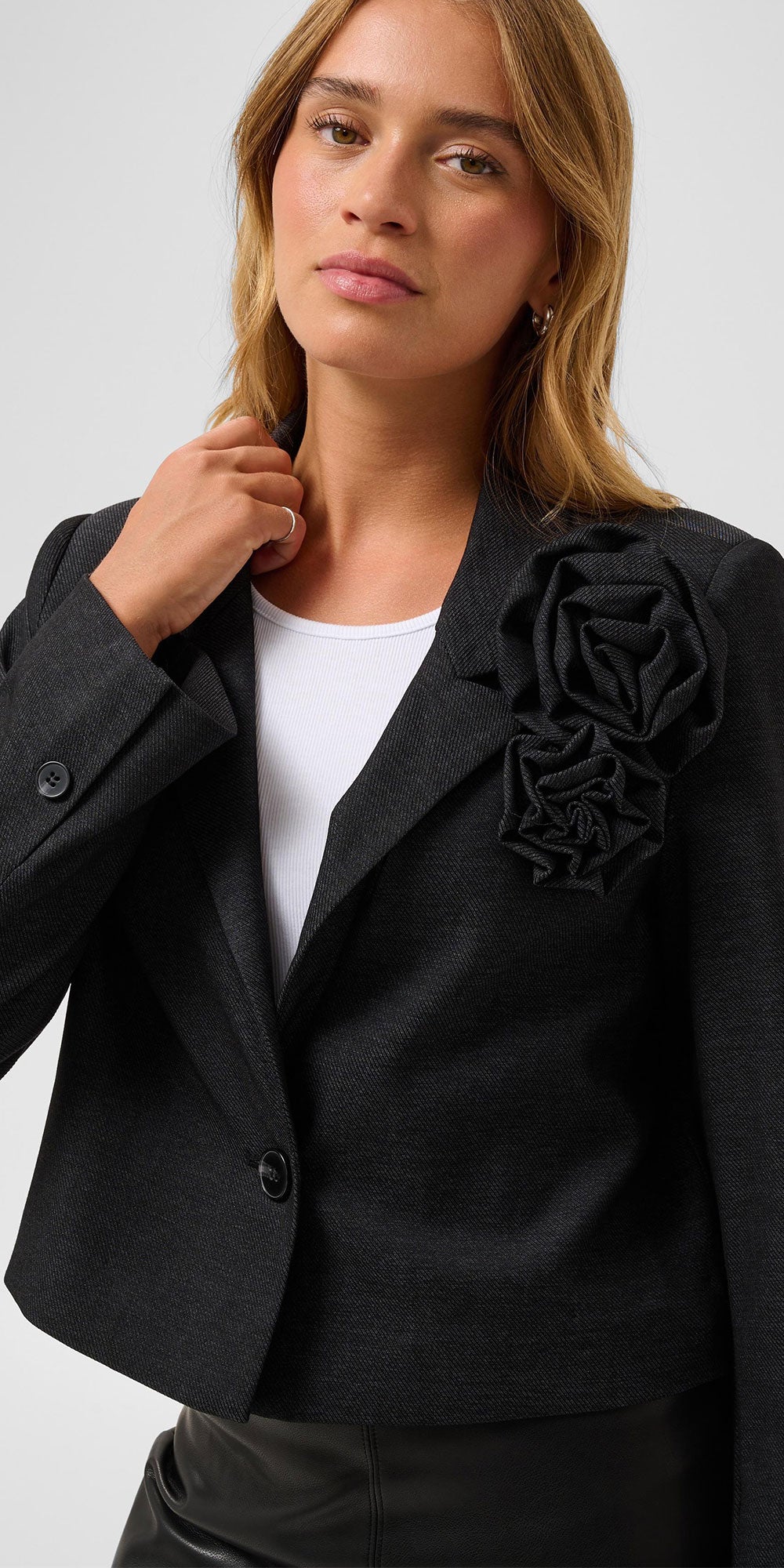 Kaffe Gabby Flower Blazer, darkest charcoal