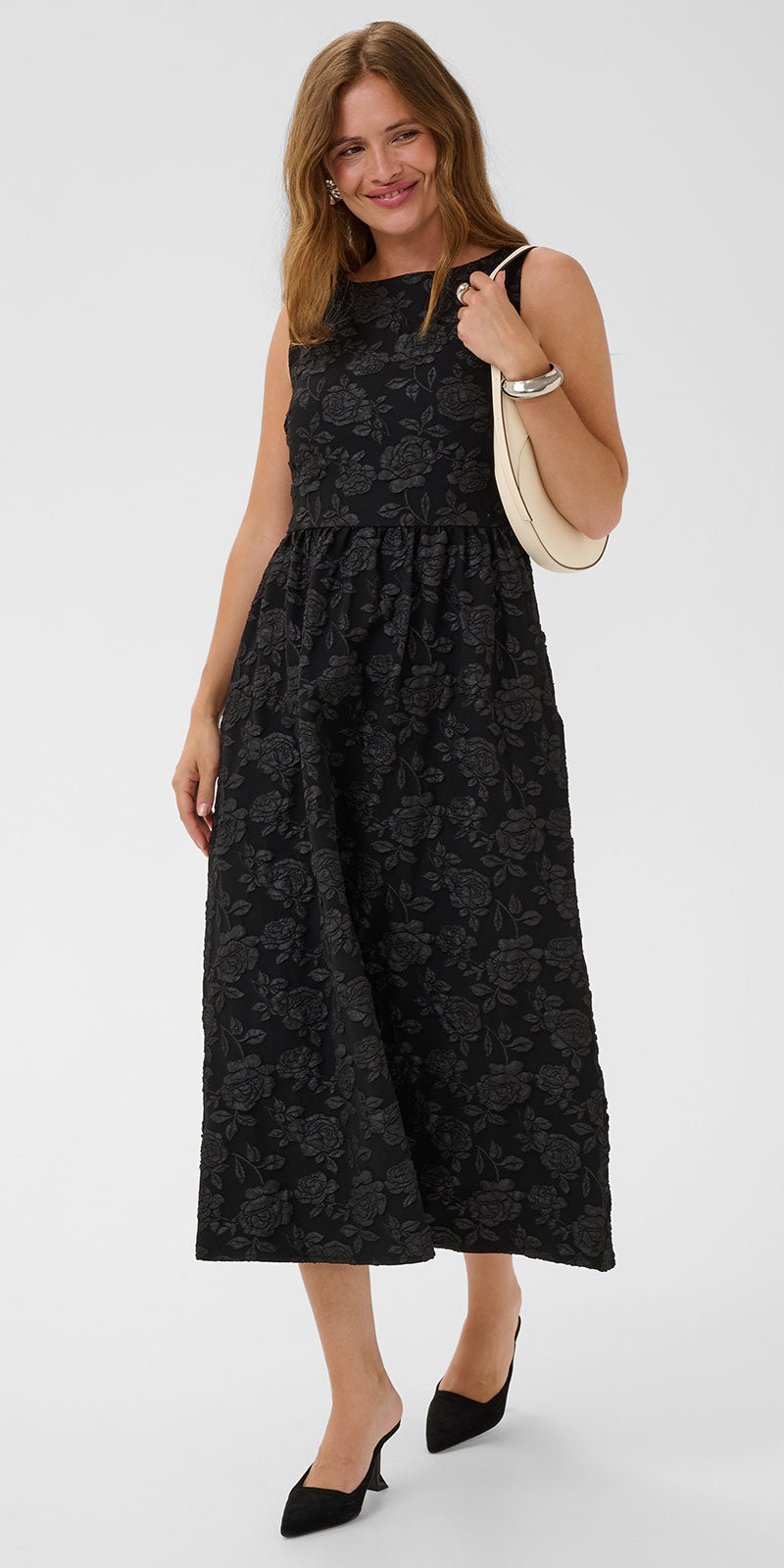 Kaffe Floral Jacquard Dress, black