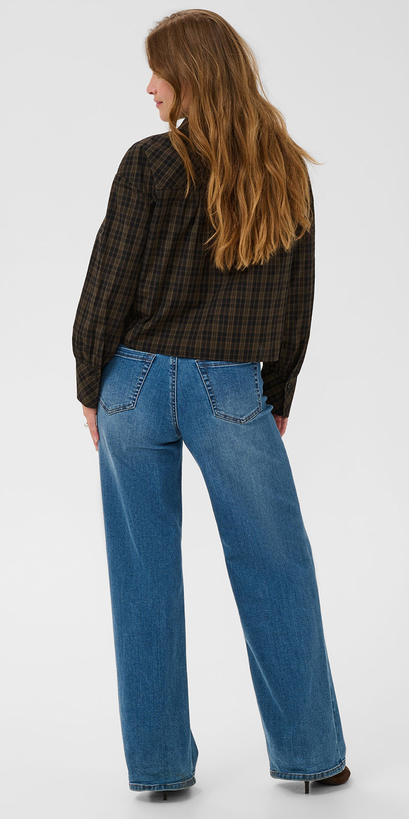Kaffe Plaid Poplin Button Shirt, black/olive
