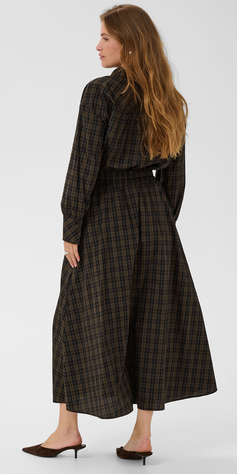 Kaffe Plaid Poplin Skirt, black/olive
