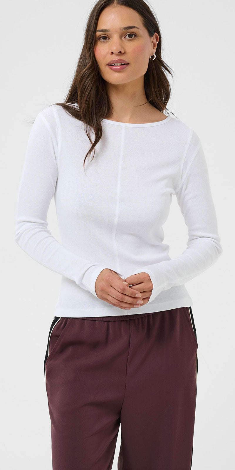 Kaffe Seamed Long Sleeve Top, white