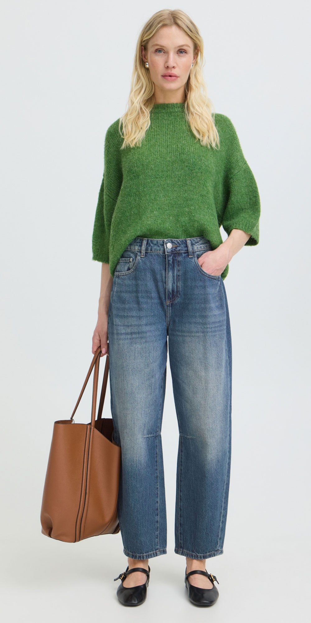 B.Young High Waist Barrel Jeans, mid wash